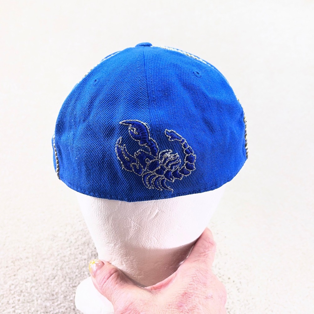 Leader Scorpion Fitted Hat Mens Medium Blue Rhinestone Y2K Rope Piping Cap - Picture 4 of 8